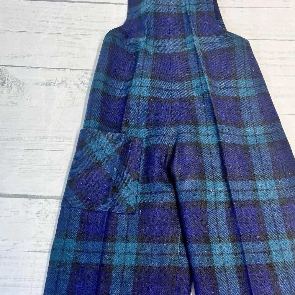 Vintage Boy's Overalls sz 4 yrs Archie Brown & Sons Navy Blue Tartan Plaid Wool